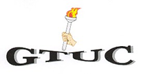 The official logo of the Grenada Trades' Union Council. It features a hand holding a torch and the letters GTUC below it.